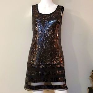Pinkie gold flake and sequin dress, L but more like a M, black